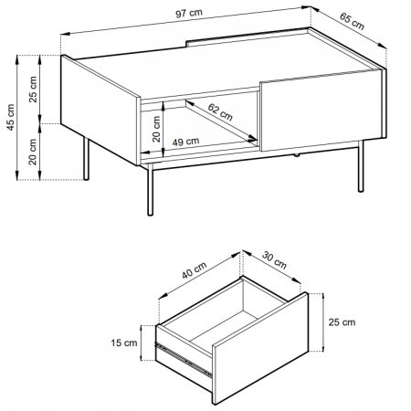 Nowoczesny stolik z szufladą ława 97 cm cm ceglany COLMA